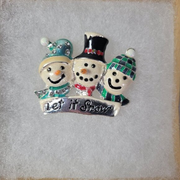 Vintage Christmas Brooch Pin Set - Santa Dog With Stocking & Snowmen Trio - Picture 9 of 11
